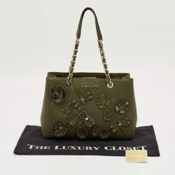 Pre Owned Michael Kors Green Leather Medium EW Susannah Embellished Tote