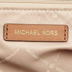 Pre Owned Michael Kors White/Brown Signature Coated Canvas and Leather Large Jet Set Travel Chain Bag