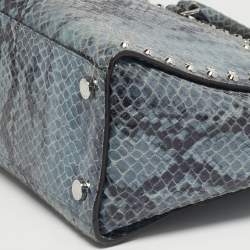 Pre Owned Michael Kors Blue Python Embossed Leather Large Embellished Selma Tote