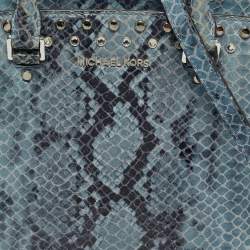 Pre Owned Michael Kors Blue Python Embossed Leather Large Embellished Selma Tote