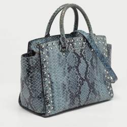 Pre Owned Michael Kors Blue Python Embossed Leather Large Embellished Selma Tote