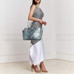 Pre Owned Michael Kors Blue Python Embossed Leather Large Embellished Selma Tote