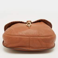 Pre Owned Michael Kors Brown Leather Tassel Braided Flap Hobo