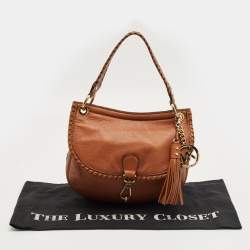 Pre Owned Michael Kors Brown Leather Tassel Braided Flap Hobo