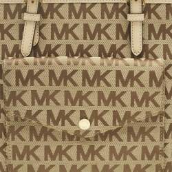 Pre Owned Michael Kors Beige Signature Canvas and Leather Jet Set Pocket Tote