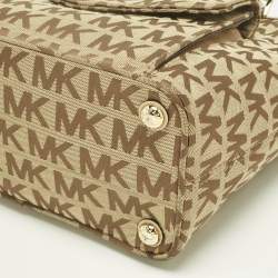 Pre Owned Michael Kors Beige Signature Canvas and Leather Jet Set Pocket Tote