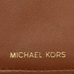 Pre Owned Michael Kors White/Brown Signature Coated Canvas and Leather Phone Crossbody Bag