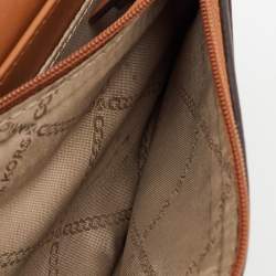 Pre Owned Michael Kors White/Brown Signature Coated Canvas and Leather Phone Crossbody Bag
