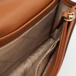 Pre Owned Michael Kors White/Brown Signature Coated Canvas and Leather Phone Crossbody Bag