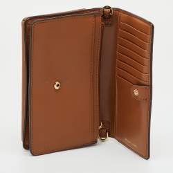 Pre Owned Michael Kors White/Brown Signature Coated Canvas and Leather Phone Crossbody Bag