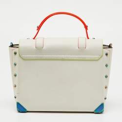 Pre Owned Michael Kors White Leather Manhattan Medium Contrast-Trim Top Handle Bag