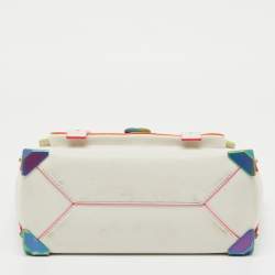 Pre Owned Michael Kors White Leather Manhattan Medium Contrast-Trim Top Handle Bag