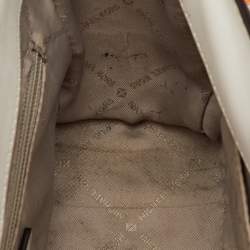 Pre Owned Michael Kors White Leather Manhattan Medium Contrast-Trim Top Handle Bag