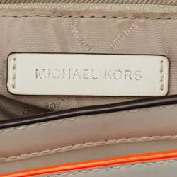 Pre Owned Michael Kors White Leather Manhattan Medium Contrast-Trim Top Handle Bag