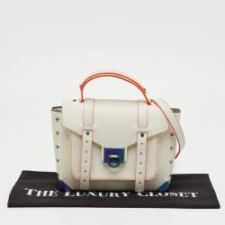 Pre Owned Michael Kors White Leather Manhattan Medium Contrast-Trim Top Handle Bag