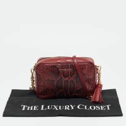 Pre Owned Michael Kors Red  Python Embossed and Leather Jet Set Tassel Camera Bag