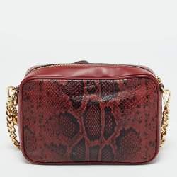 Pre Owned Michael Kors Red  Python Embossed and Leather Jet Set Tassel Camera Bag