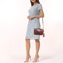 Pre Owned Michael Kors Red  Python Embossed and Leather Jet Set Tassel Camera Bag