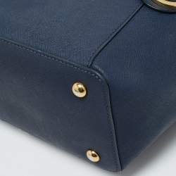 Pre Owned Michael Kors Navy Blue Leather Jet Set E/W Top Zip Tote