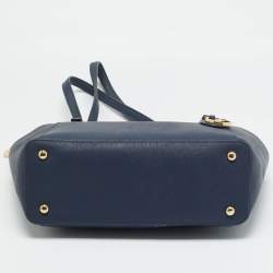 Pre Owned Michael Kors Navy Blue Leather Jet Set E/W Top Zip Tote