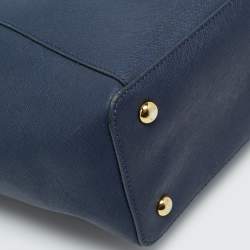 Pre Owned Michael Kors Navy Blue Leather Jet Set E/W Top Zip Tote