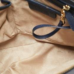 Pre Owned Michael Kors Navy Blue Leather Jet Set E/W Top Zip Tote