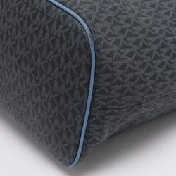 Pre Owned Michael Kors Blue Signature Coated Canvas and Leather Jet Set Travel Tote