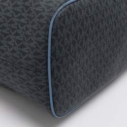 Pre Owned Michael Kors Blue Signature Coated Canvas and Leather Jet Set Travel Tote