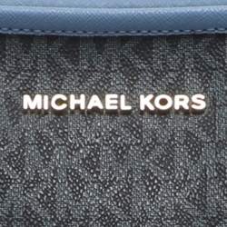 Pre Owned Michael Kors Blue Signature Coated Canvas and Leather Jet Set Travel Tote