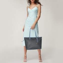 Pre Owned Michael Kors Blue Signature Coated Canvas and Leather Jet Set Travel Tote