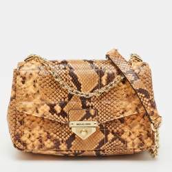 Pre Owned Michael Kors Cream/Black Python Embossed Leather Large Soho Shoulder Bag