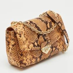 Pre Owned Michael Kors Cream/Black Python Embossed Leather Large Soho Shoulder Bag