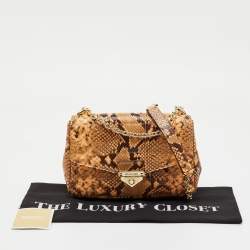 Pre Owned Michael Kors Cream/Black Python Embossed Leather Large Soho Shoulder Bag