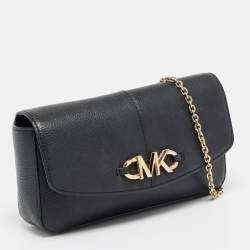 Pre Owned Michael Kors Izzy Large Black Leather Chain Clutch