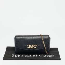 Pre Owned Michael Kors Izzy Large Black Leather Chain Clutch