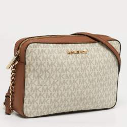 مملوكة مسبقًا Michael Kors Jet Set Camera Brown/Off White Signature Coated Canvas and Leather Crossbody Bag