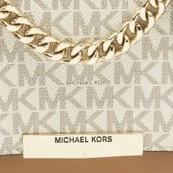 مملوكة مسبقًا Michael Kors Jade White/Brown Signature Coated Canvas and Leather Shoulder Bag