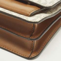 مملوكة مسبقًا Michael Kors Jade White/Brown Signature Coated Canvas and Leather Shoulder Bag