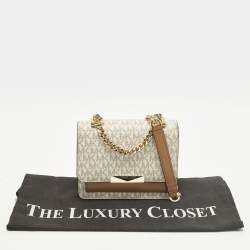 مملوكة مسبقًا Michael Kors Jade White/Brown Signature Coated Canvas and Leather Shoulder Bag