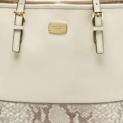 مملوكة مسبقًا Michael Kors Jet Set Off White/Grey Python Embossed and Leather Tote