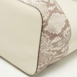 مملوكة مسبقًا Michael Kors Jet Set Off White/Grey Python Embossed and Leather Tote