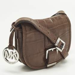 مملوكة مسبقًا حقيبة كروس جلد تمساح منقوش بني غامق مايكل كورس سادل