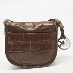 مملوكة مسبقًا حقيبة كروس جلد تمساح منقوش بني غامق مايكل كورس سادل