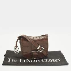 مملوكة مسبقًا حقيبة كروس جلد تمساح منقوش بني غامق مايكل كورس سادل