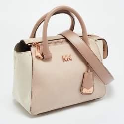 Pre Owned Michael Kors Light Pink/White Leather Nolita Satchel