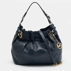 Pre Owned Michael Kors Edie Navy Blue Leather Hobo