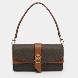 مملوكة مسبقًا Michael Kors Greenwich Medium Signature Brown Coated Canvas and Leather Top Handle Bag
