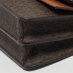 مملوكة مسبقًا Michael Kors Greenwich Medium Signature Brown Coated Canvas and Leather Top Handle Bag