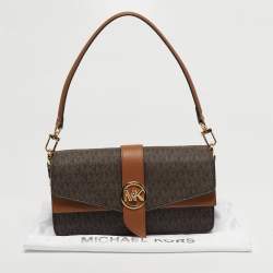 مملوكة مسبقًا Michael Kors Greenwich Medium Signature Brown Coated Canvas and Leather Top Handle Bag
