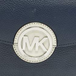 Pre Owned Michael Kors Margo Navy Blue/White Leather Crossbody Bag